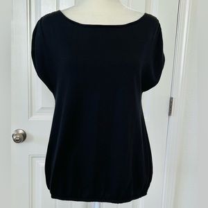 Talbots Black Short Ruched Cap Sleeve Elastic Waist Knit Sweater - Petite Size M
